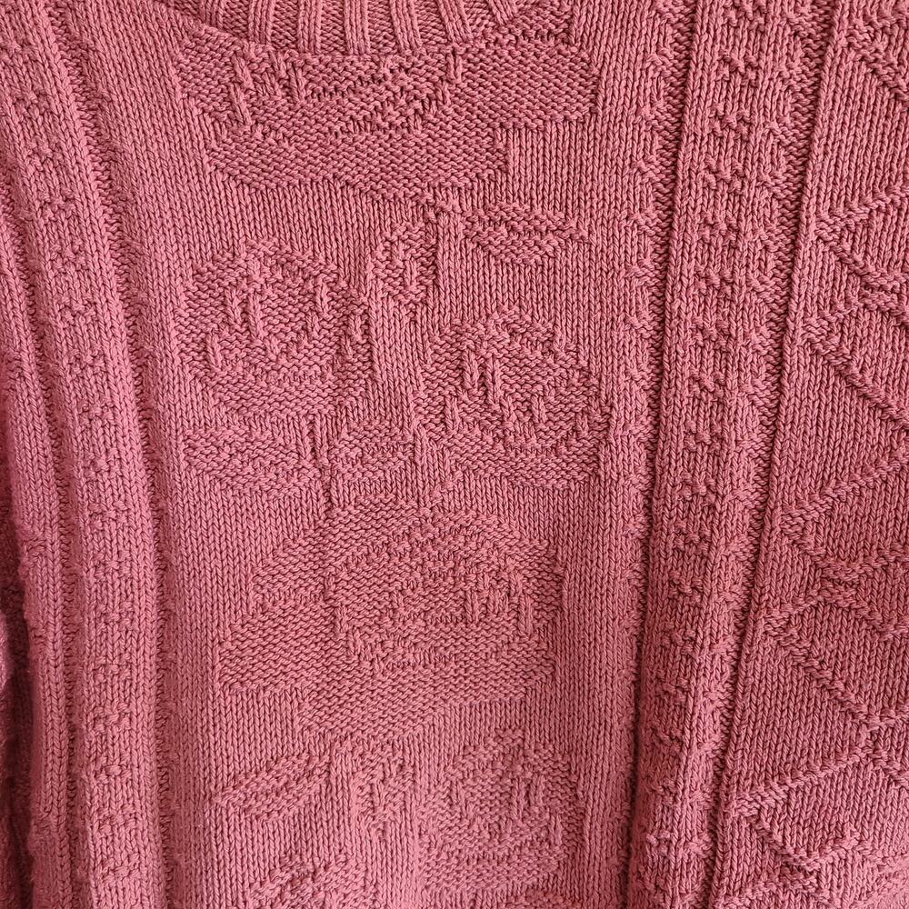 Vintage Sweater Hearts Pink Floral 80's Pullover Slouchy Dusty Rose Cottagecore - Picture 4 of 5